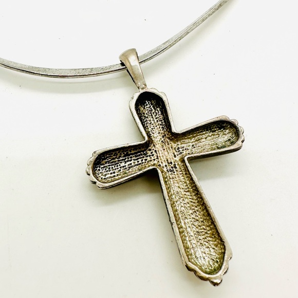 Modernist Silver Cross Pendant Collar Necklace - Picture 4 of 9
